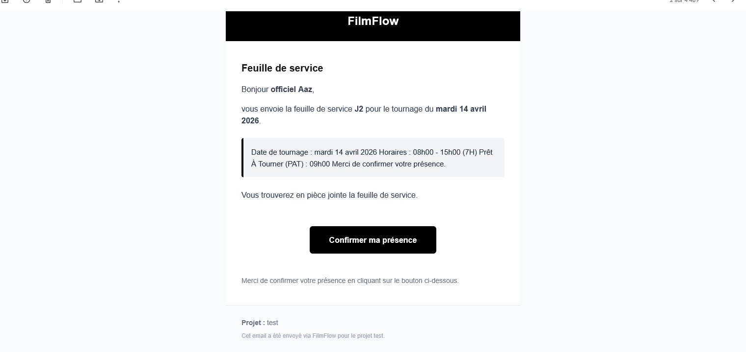 Feuille de service automatique FilmFlow